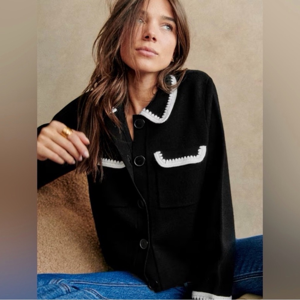 Sezane Betty Cardigan Size Medium Black with Crochet